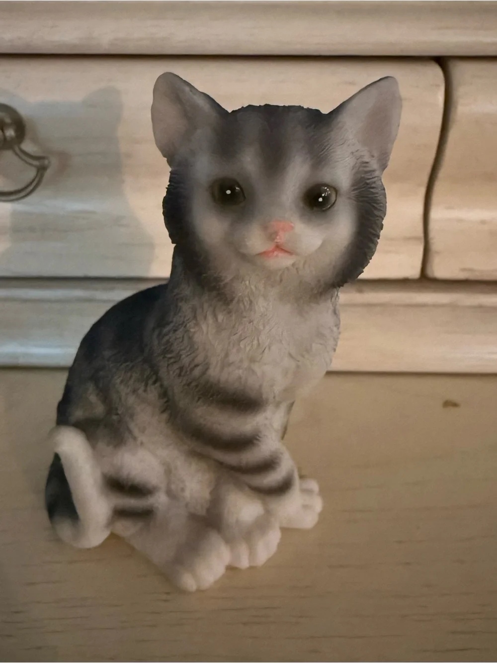 Cute 4 Inch Gray & White Cat Figurine for Pets Decor
